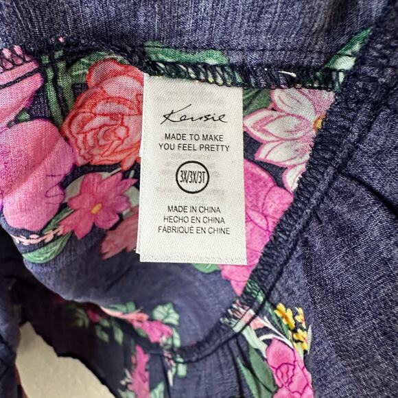 Kensie Floral Navy Blue Blouse 3X - Picture 4 of 4